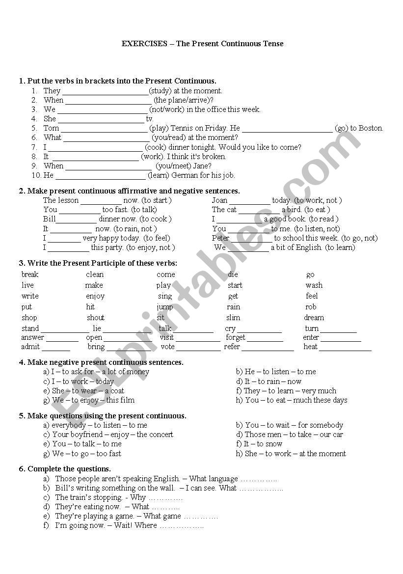 Present Continuous - Exercises