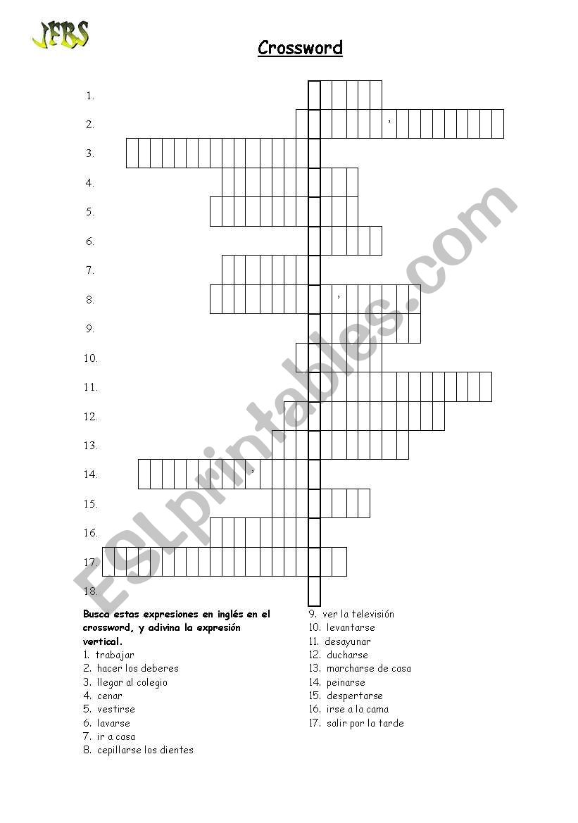 CROSSWORD_DAILY ROUTINES worksheet