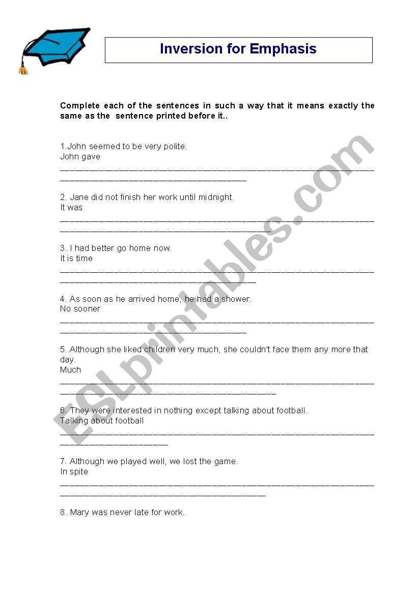 INVERSION FOR EMPHASIS worksheet