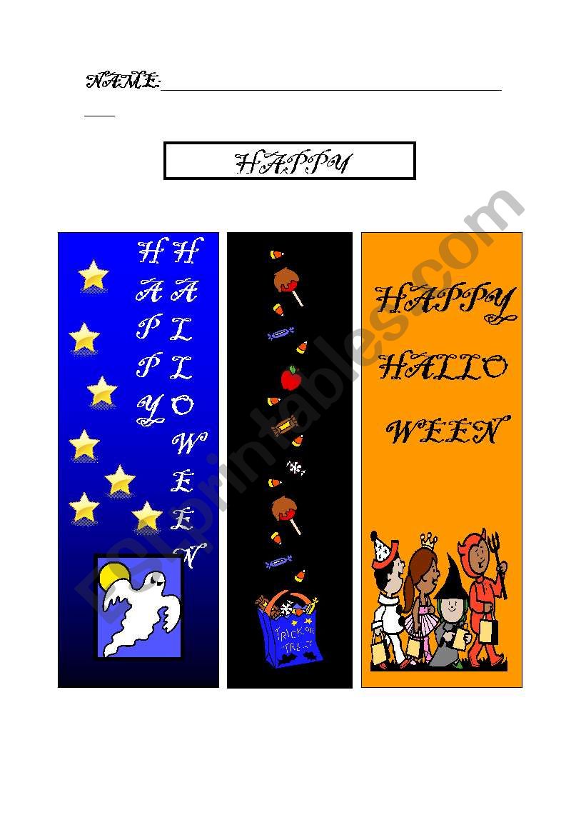 Halloween bookmarks worksheet