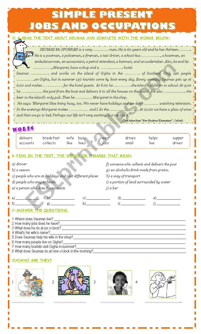 JOBS- OCCUPATIONS  worksheet