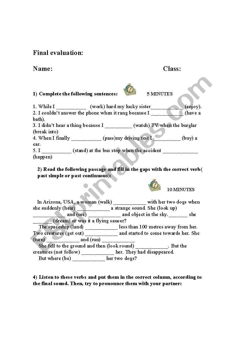 past simple test worksheet