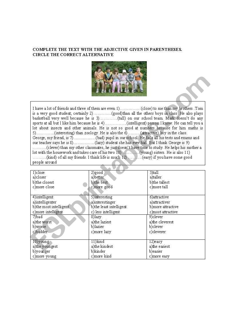 Comparatives and superlatives worksheet