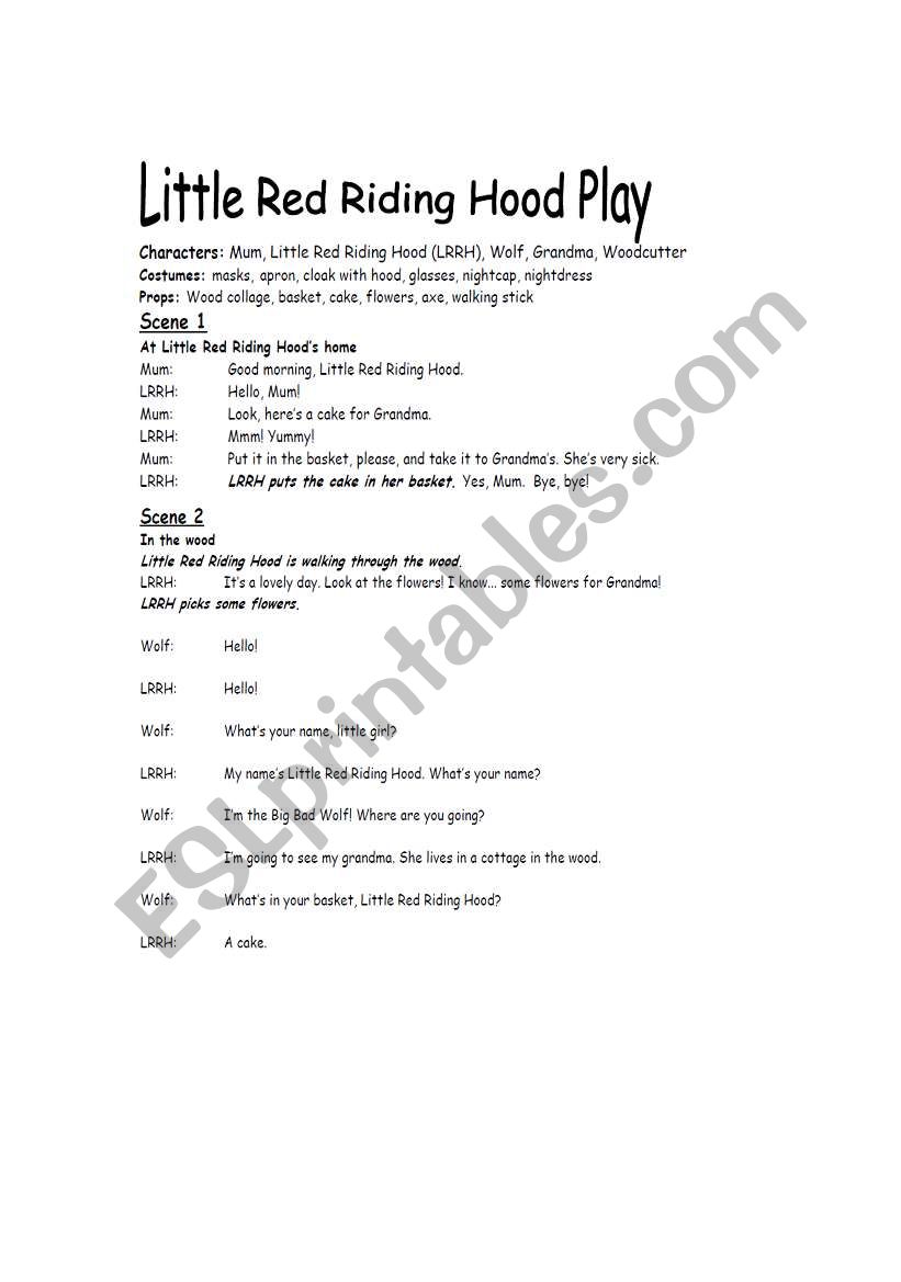 little red ridinghood worksheet