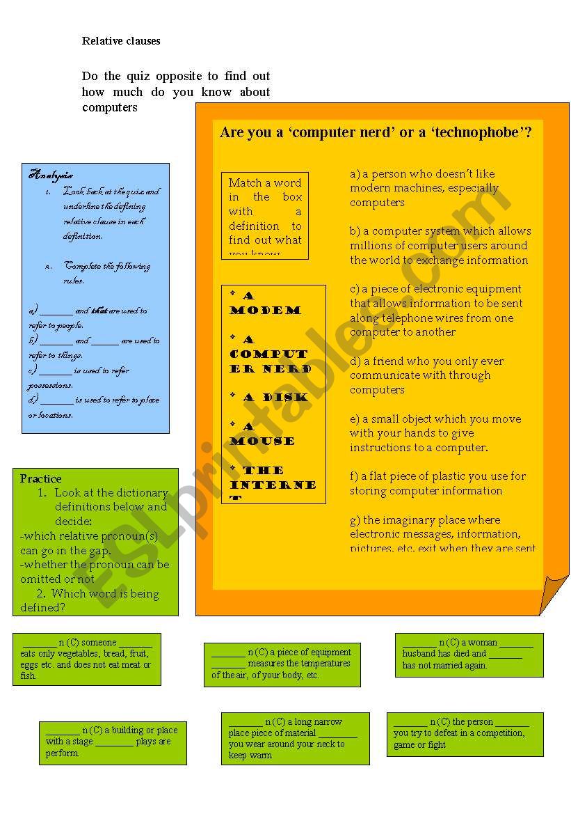 Relative clauses worksheet