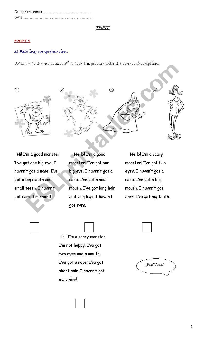 Test for children worksheet