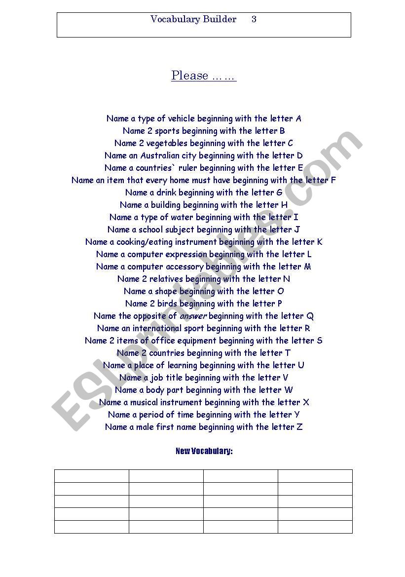 Vocabulary Builder 3 worksheet