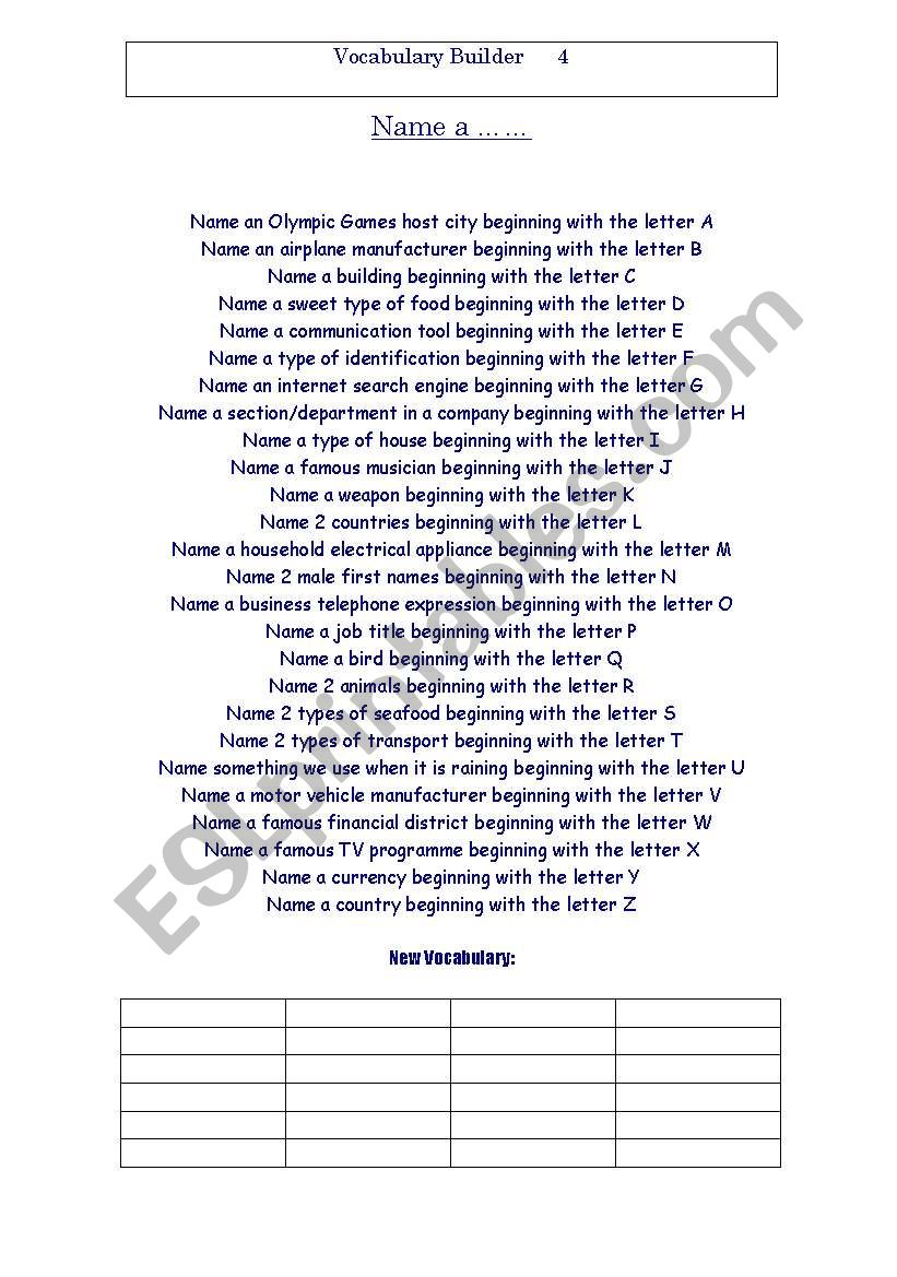 Vocabulary Builder 4 worksheet