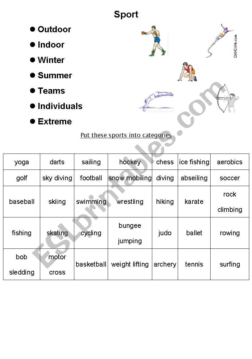 Sporting Categories worksheet