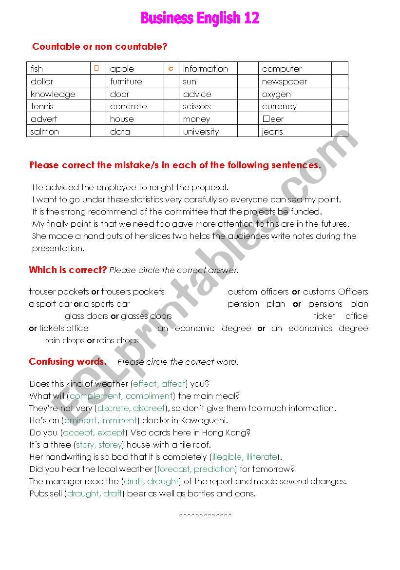 Business English 12. worksheet