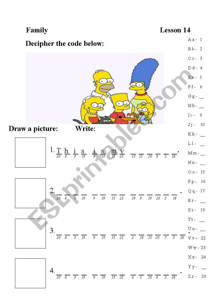 Family cryptogram worksheet