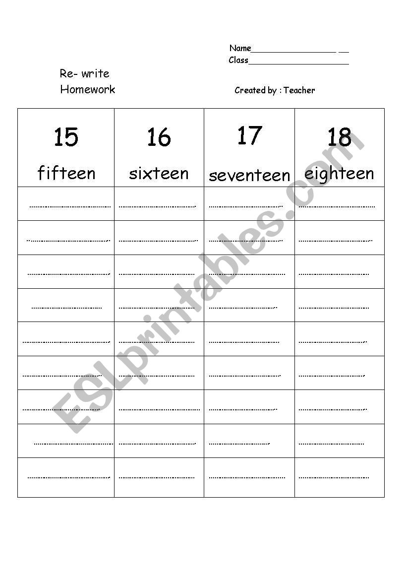 re write numbers worksheet