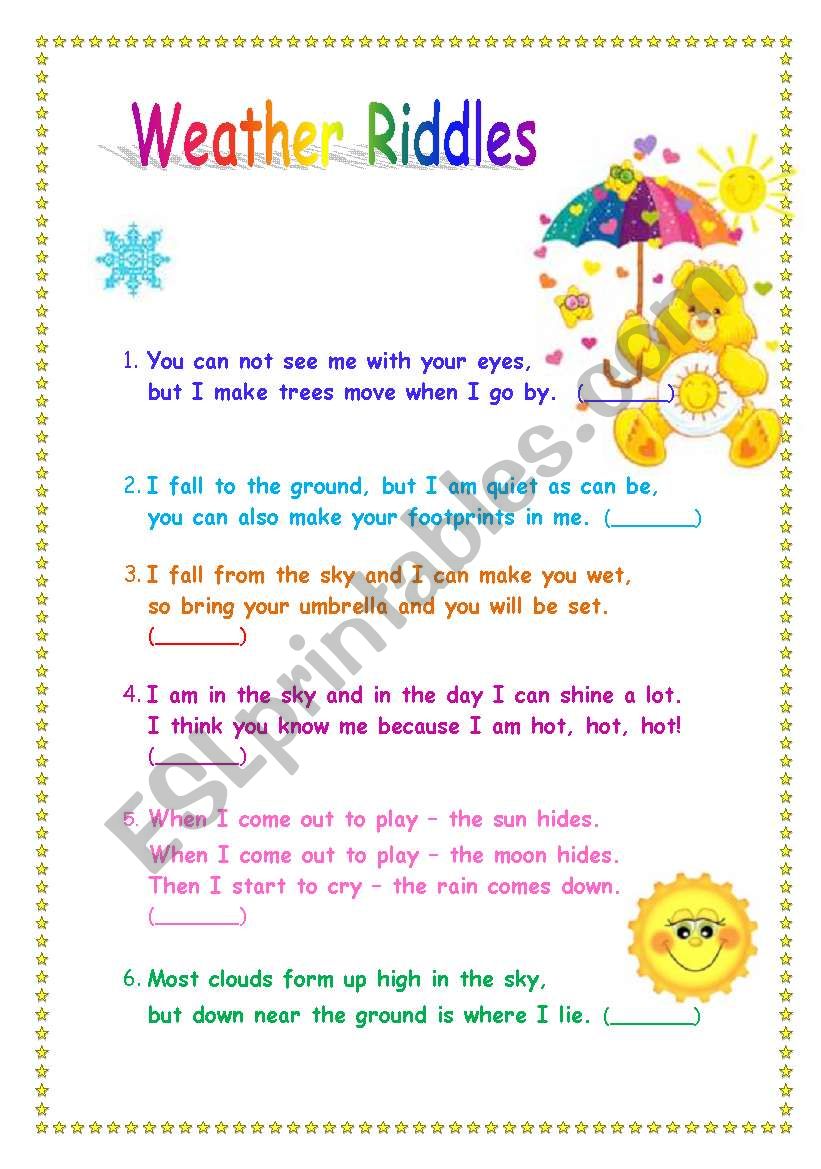 Weather riddles worksheet