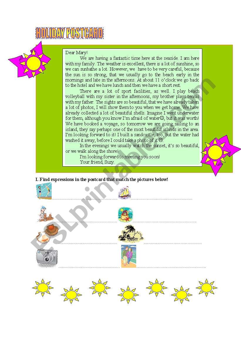 Holiday Postcard worksheet