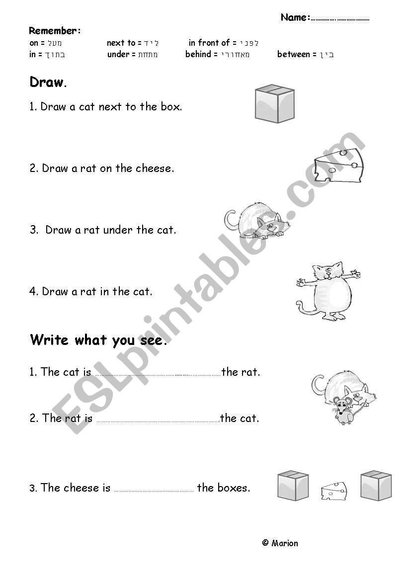 prepositions of place worksheet