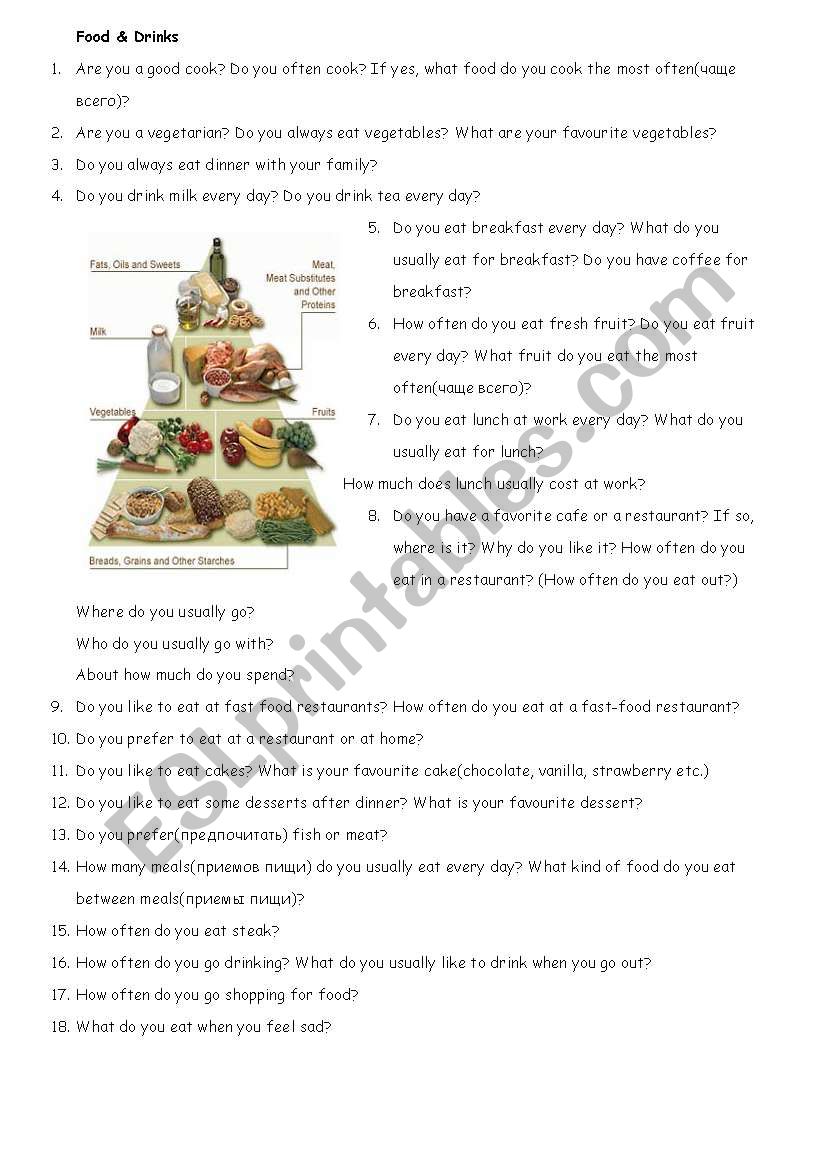 food discussion worksheet