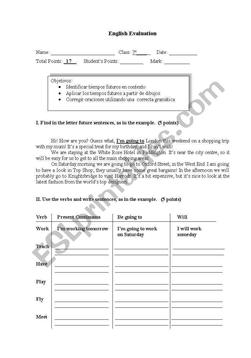 evaluation worksheet