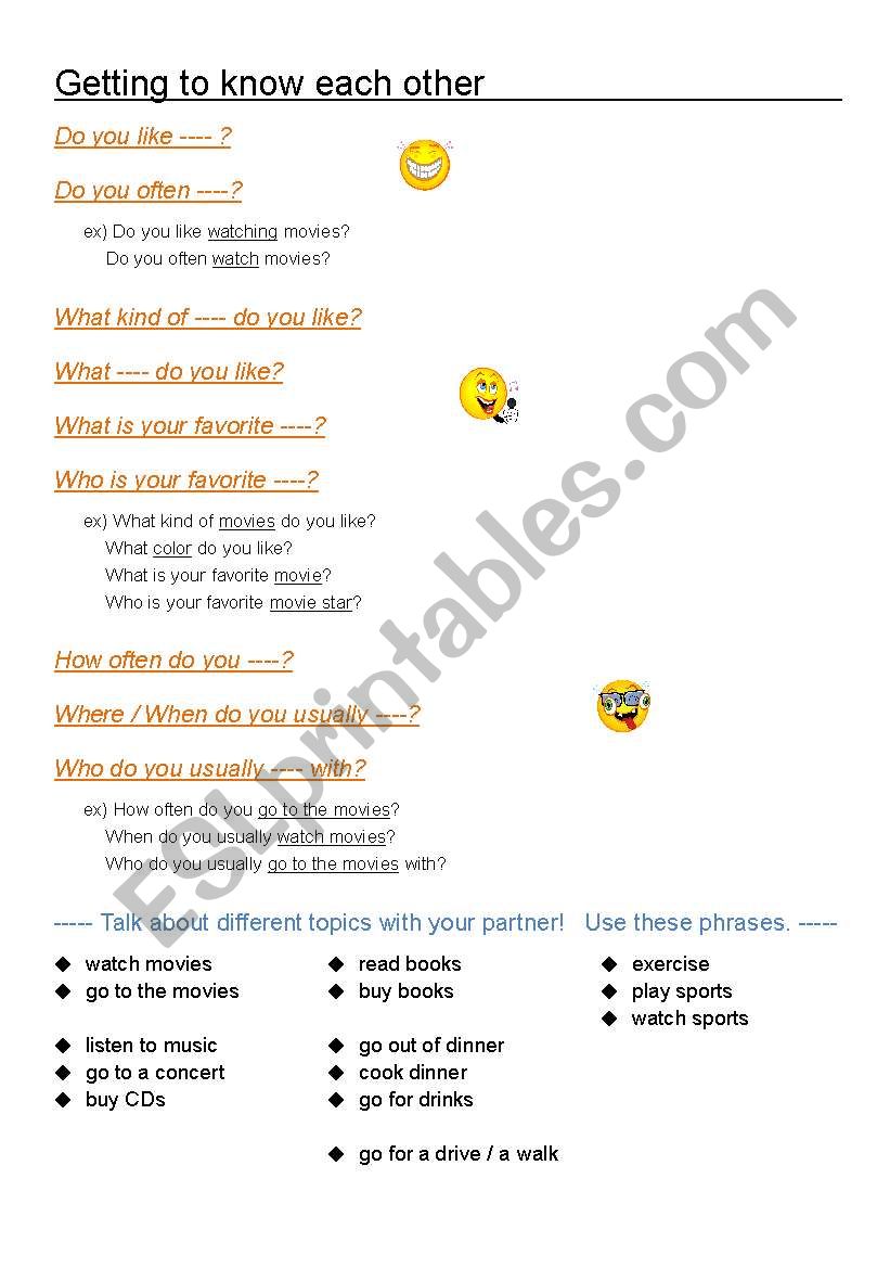 Getting to know each other worksheet