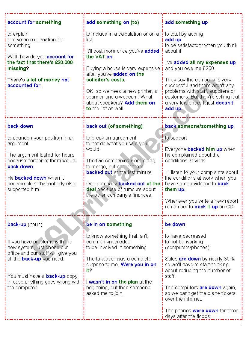 Phrasal Verbs - A/C worksheet