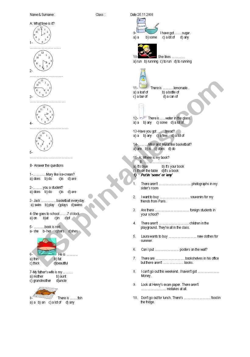 6th grade quiz worksheet