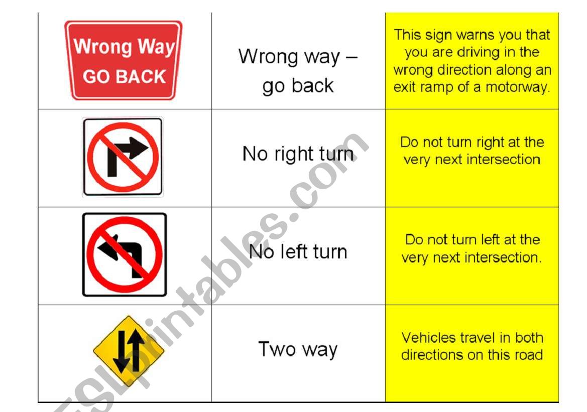 Driving Road Signs worksheet