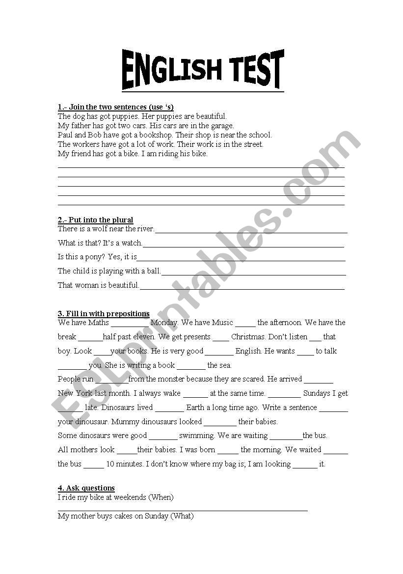 English Test worksheet