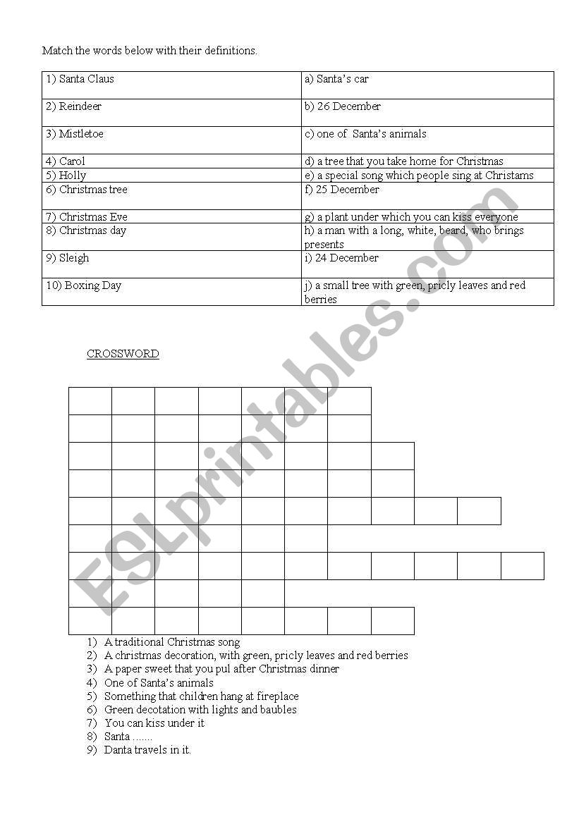 CHRISTMAS CROSSWORD worksheet