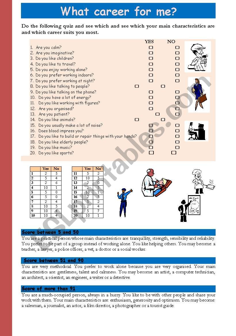 what  career for me worksheet