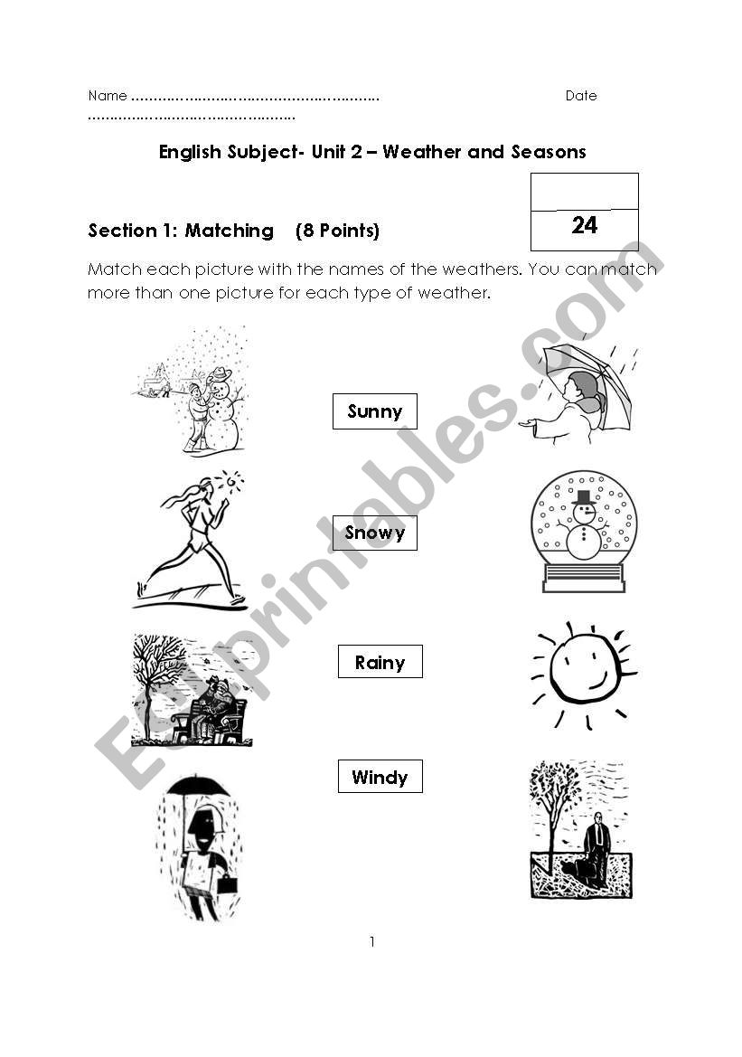 Test (Weather & Seasons) TWO PAGES