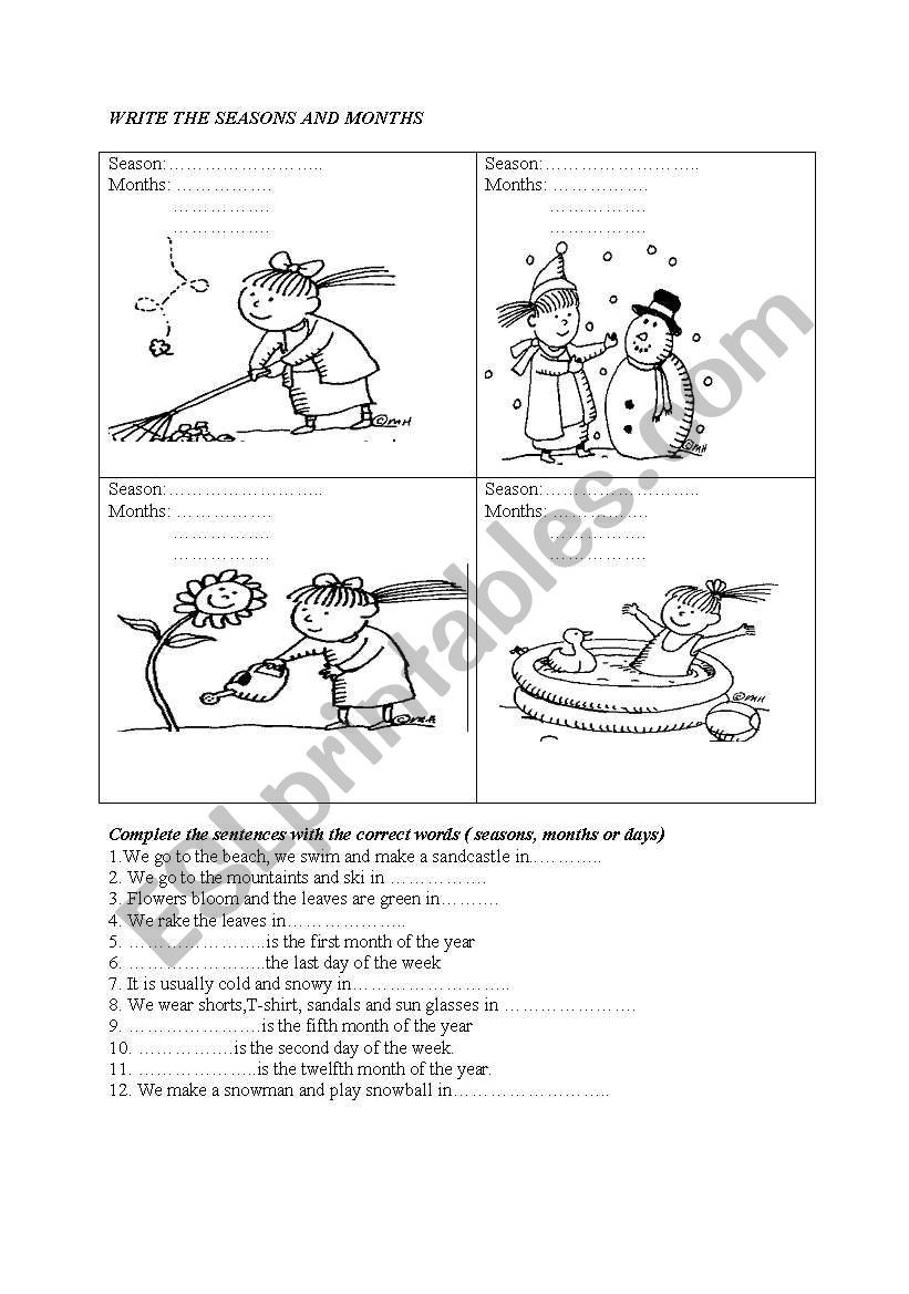 Seasons, months and days worksheet