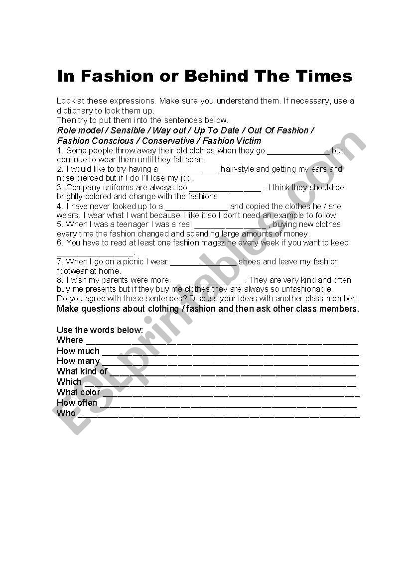 Fashion Learning worksheet
