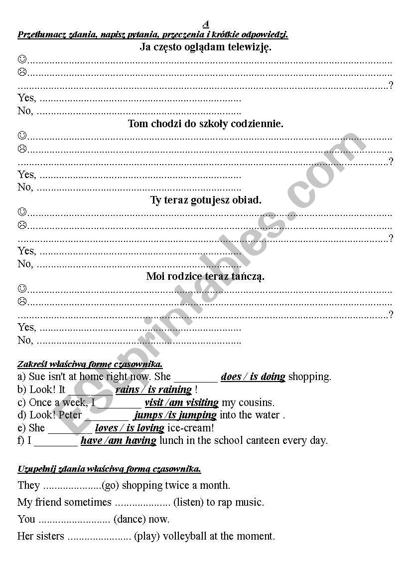 Present Simple vs Continuous test (polish)