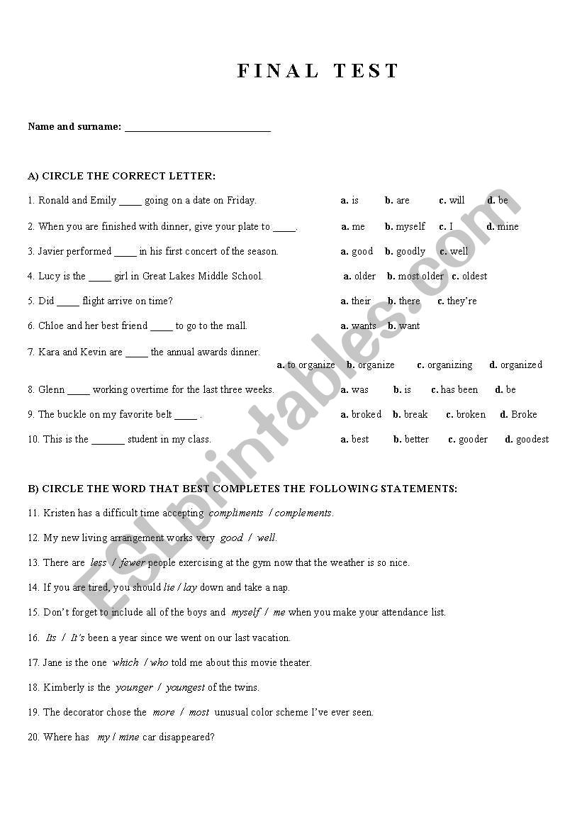  A Final Grammar Test worksheet