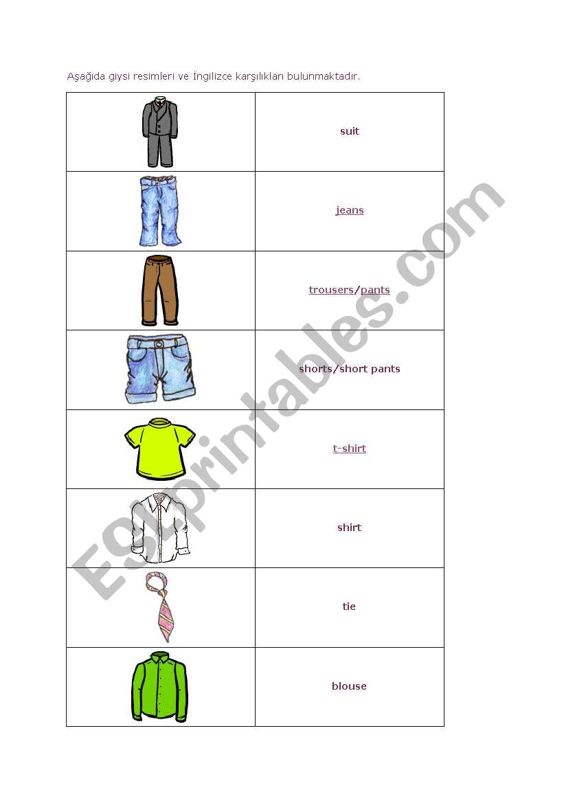 clothes worksheet