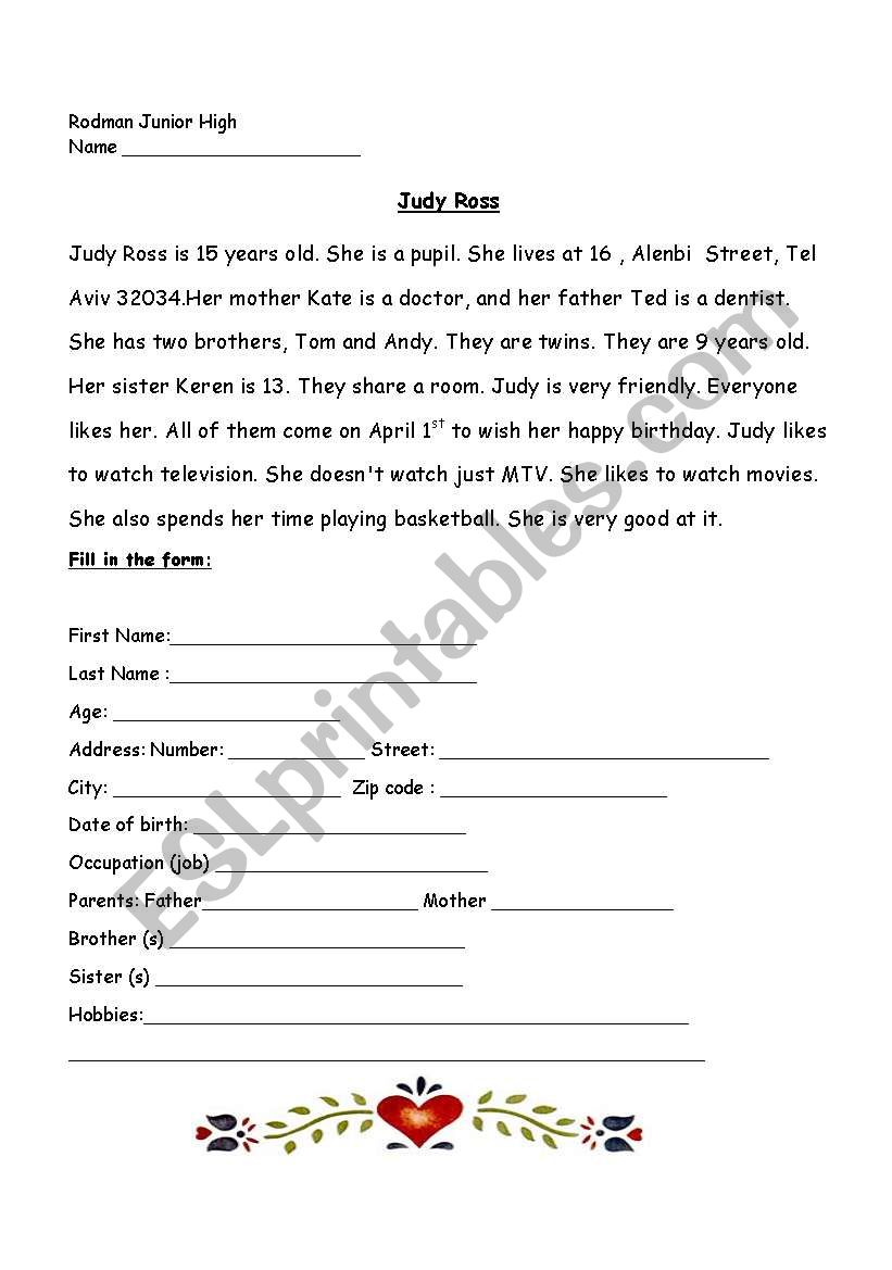 Personal Details worksheet