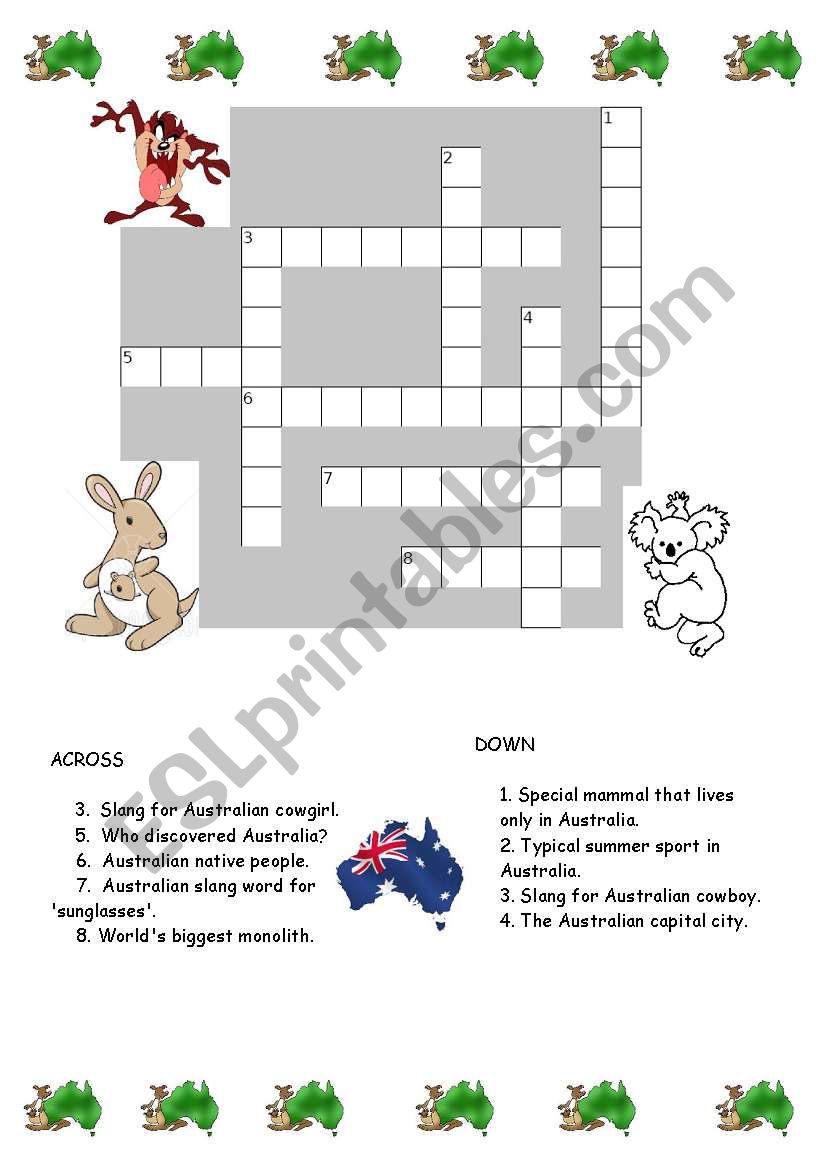 Australia Crossword Puzzle worksheet