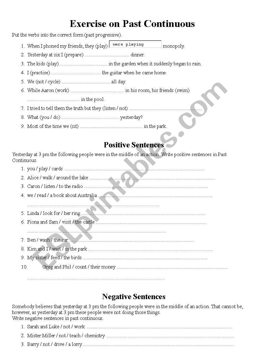 Past Continuous Exercise worksheet