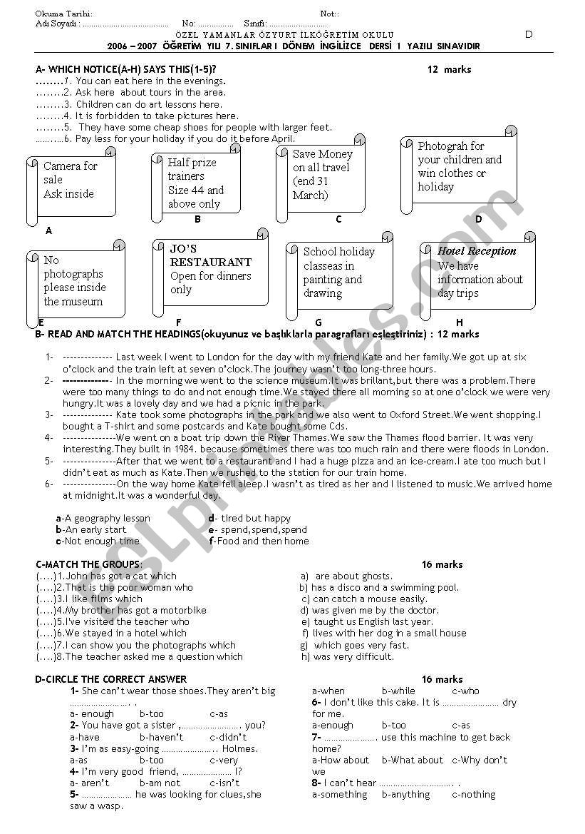 ket exam worksheet