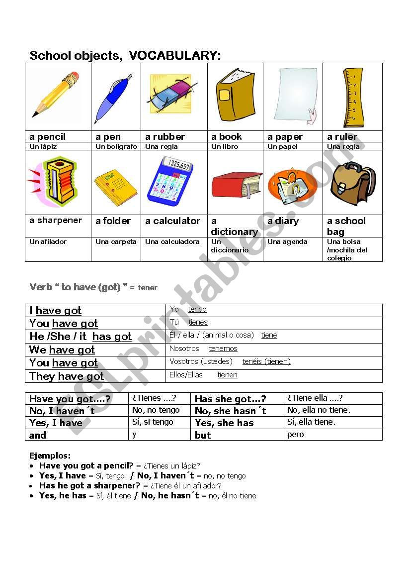 classroom objects worksheet