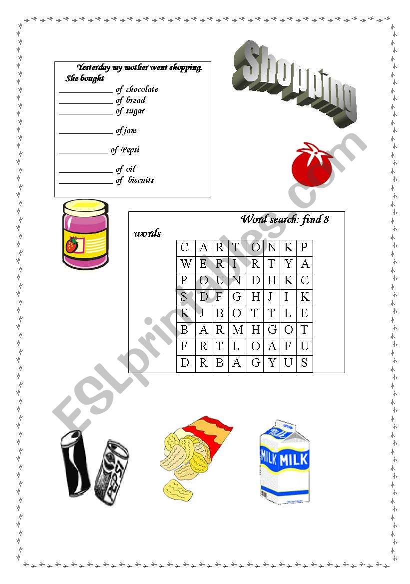 shopping worksheet