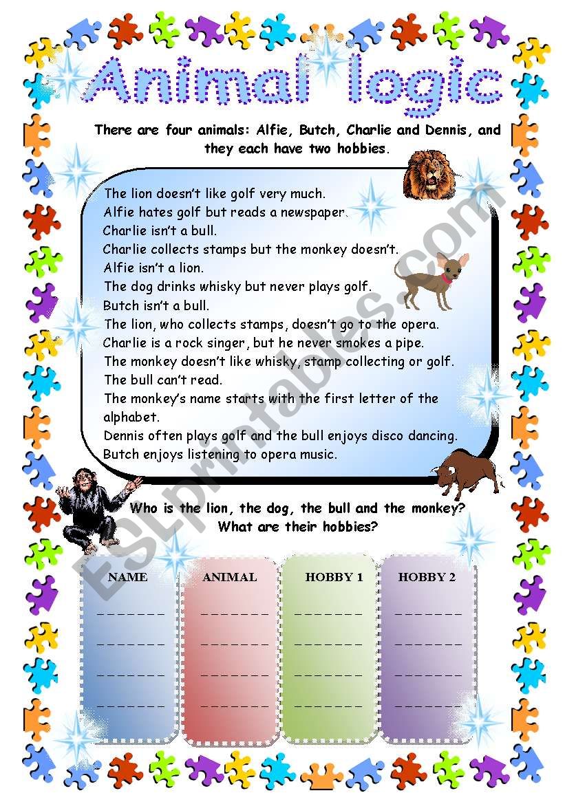 Animal Logic (puzzle)  worksheet