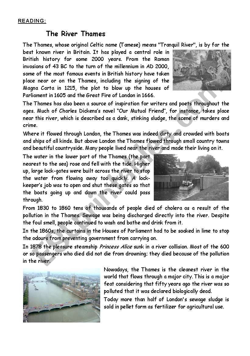 Reading - The River Thames worksheet