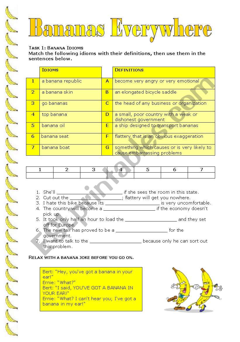 Bananas Everywhere worksheet