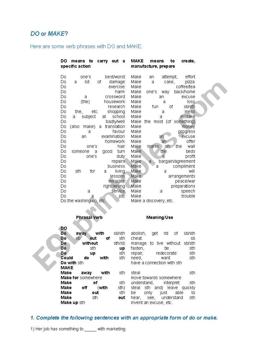 Do and Make worksheet