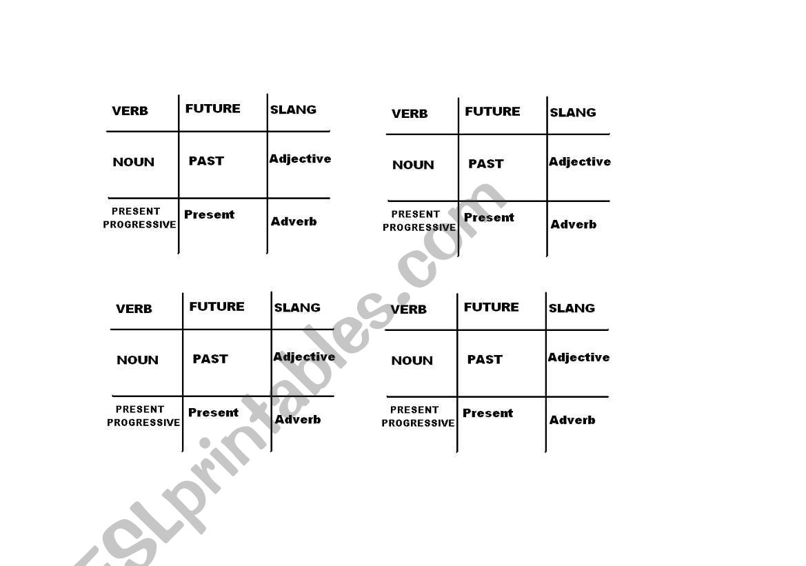 Grammar Tic-Tac-Toe worksheet