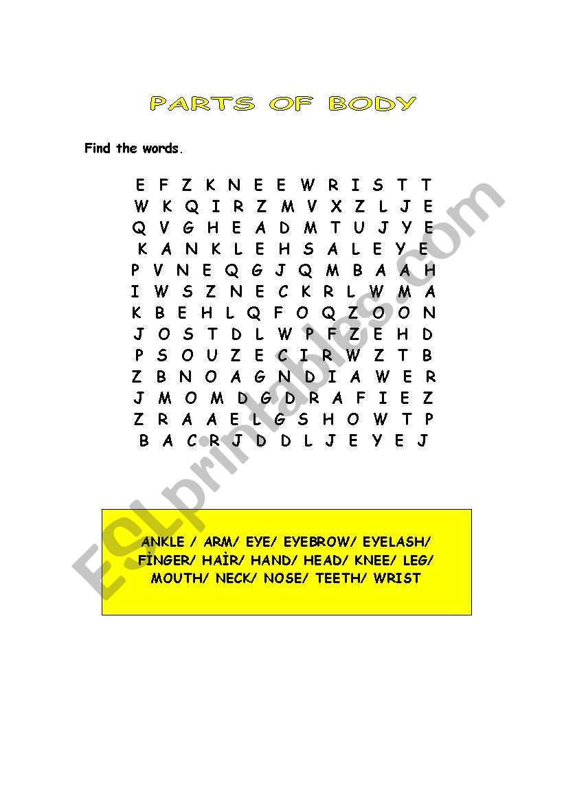 Body Parts worksheet