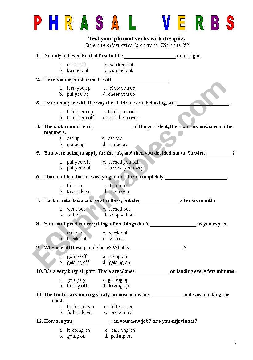 Phrasal verbs worksheet