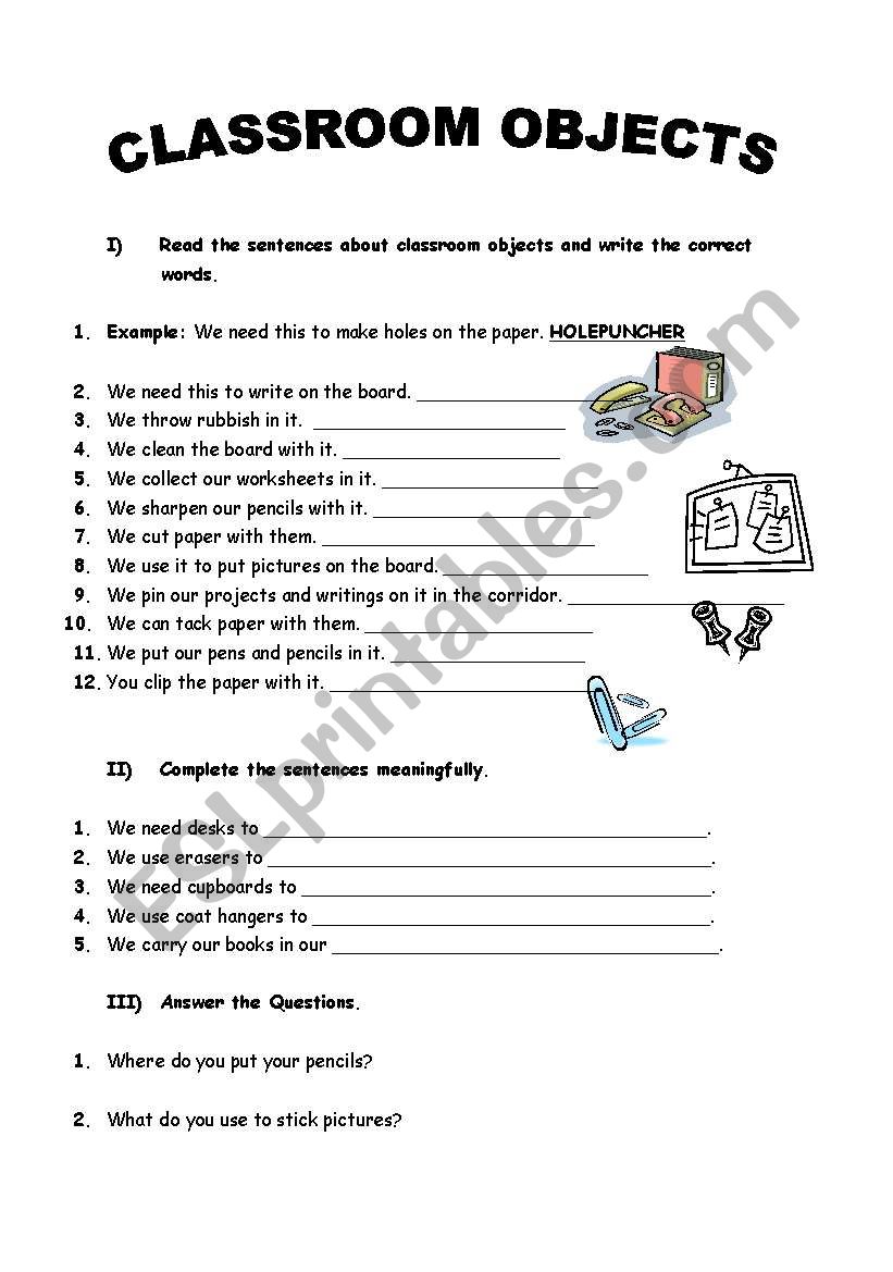 Classroom Objects worksheet