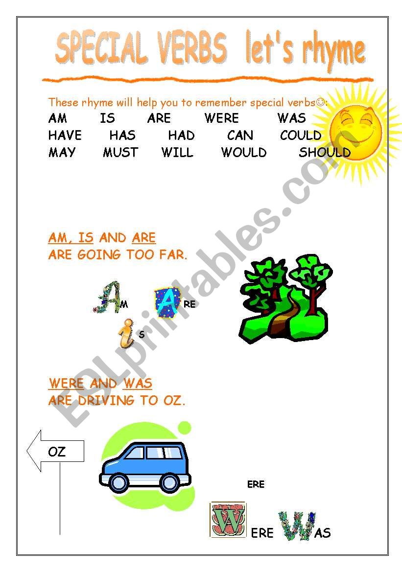 RHYME with SPECIAL VERBS: am, can, must, should,may, etc.
