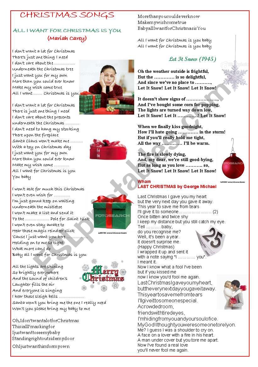 Pop songs for Christmas worksheet